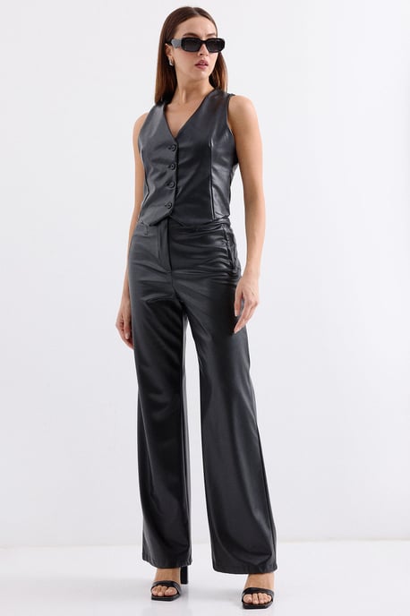 Faux leren V-hals knooploze cropped vest - Image 2