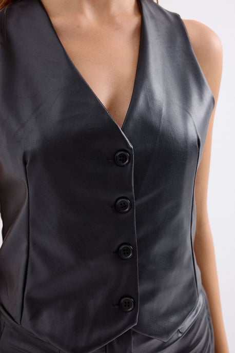 Faux leren V-hals knooploze cropped vest - Image 5