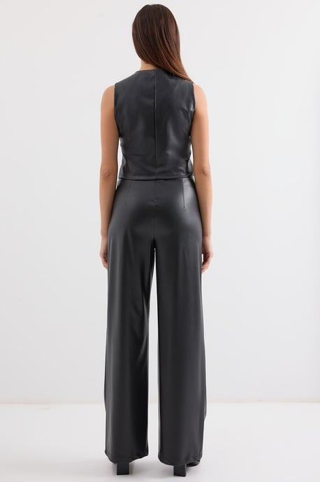 Faux leren V-hals knooploze cropped vest - Image 6