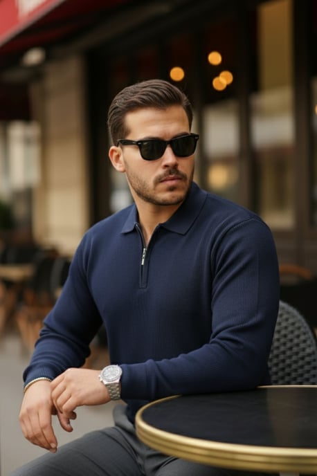 Slim Fit Gebreide Polo Kraag Trui met Rits - Image 4