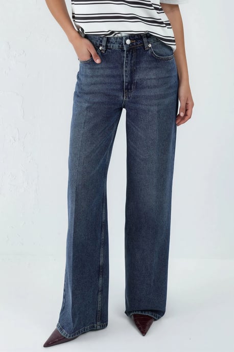 Brede Pijpen Ruwe Denim Jeans - Image 1
