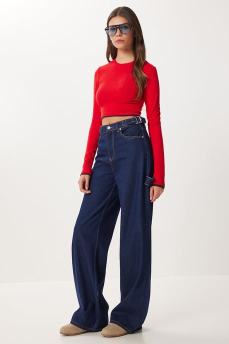 Hoge Taille Baggy Fit Wijde Pijpen Jeans - Image 2
