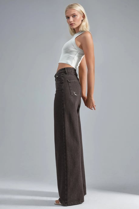 90's Hoge Taille Wijde Pijpen Denim Jeans - Image 2