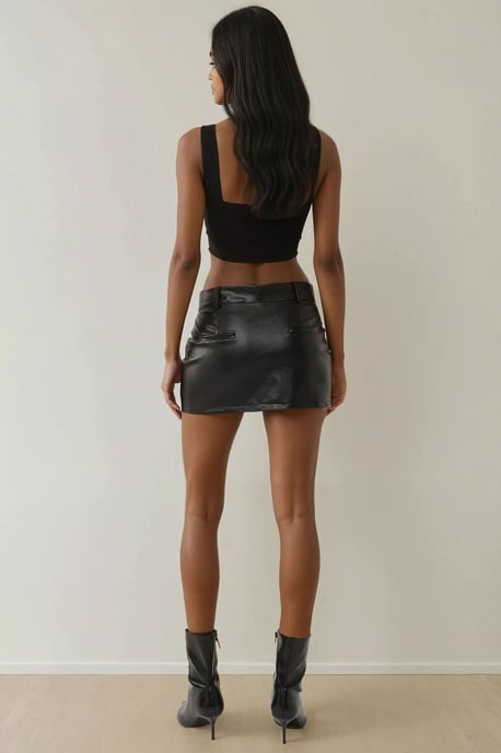 Vegan Leren Lage Taille Aansluitend Mini Rok - Image 5