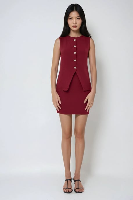 Hoge Taille Bordeau Slim Fit Mini Rok - Image 3