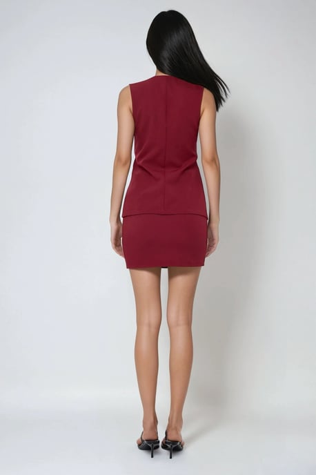 Hoge Taille Bordeau Slim Fit Mini Rok - Image 4