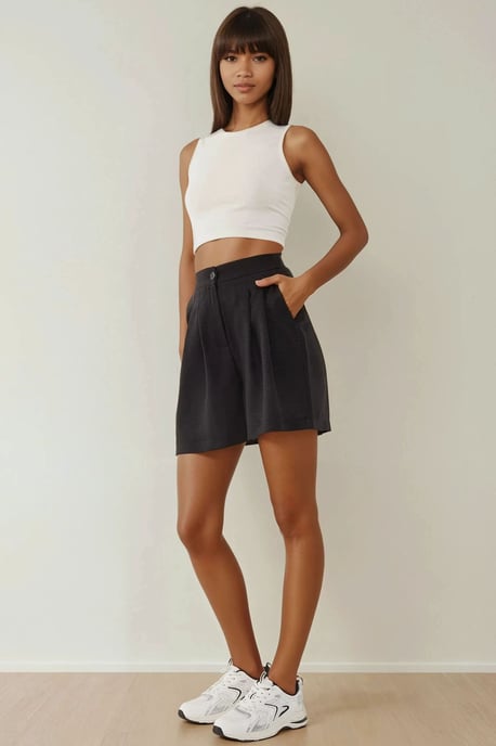 Hoge Taille Geplooide Lyocell Zachte Touch Shorts - Image 2