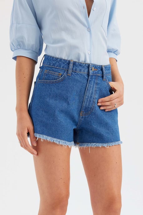 Denim Effen Hoge Taille Shorts - Image 2