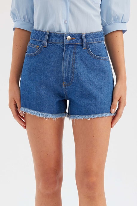 Denim Effen Hoge Taille Shorts - Image 3