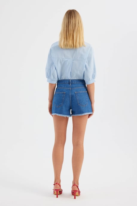 Denim Effen Hoge Taille Shorts - Image 4