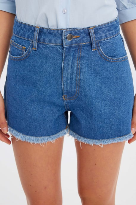 Denim Effen Hoge Taille Shorts - Image 5