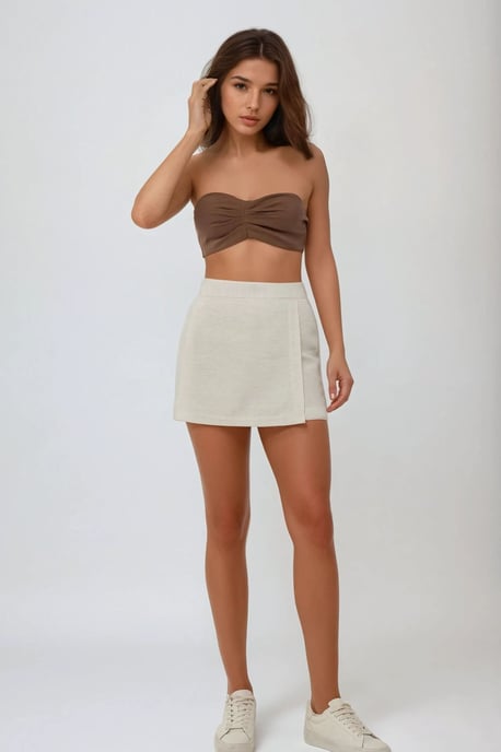 Textuur Linnen Voel Mini Skorts - Image 2