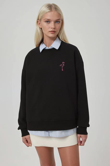 Comfort Dierenpatroon Geborduurd Verhoogd Ronde Hals Sweatshirt - Image 1
