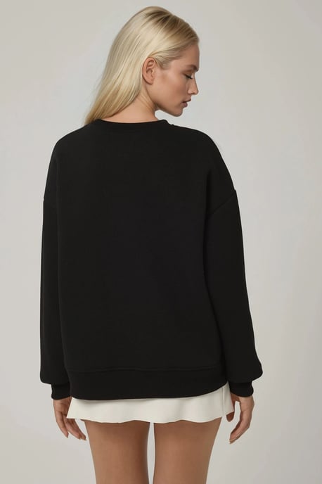 Comfort Dierenpatroon Geborduurd Verhoogd Ronde Hals Sweatshirt - Image 6