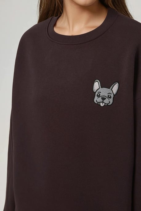 Comfort Dierenpatroon Geborduurde Verhoogde Ronde Hals Sweater - Image 2