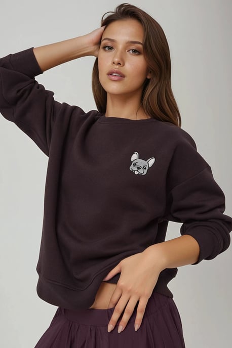 Comfort Dierenpatroon Geborduurde Verhoogde Ronde Hals Sweater - Image 3