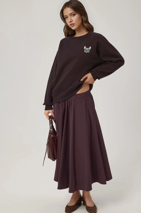 Comfort Dierenpatroon Geborduurde Verhoogde Ronde Hals Sweater - Image 5