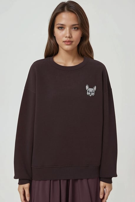 Comfort Dierenpatroon Geborduurde Verhoogde Ronde Hals Sweater - Image 6