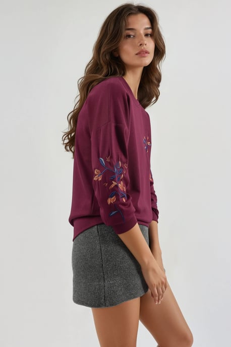 Modal Touch Rondehals Geborduurd Sweatshirt - Image 2