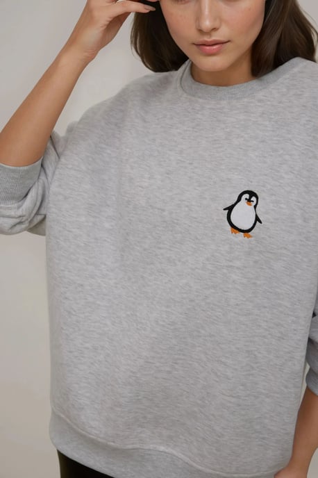 Comfort Dierenpatroon Geborduurd Verhoogd Ronde Hals Sweatshirt - Image 5