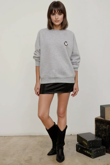 Comfort Dierenpatroon Geborduurd Verhoogd Ronde Hals Sweatshirt - Image 6