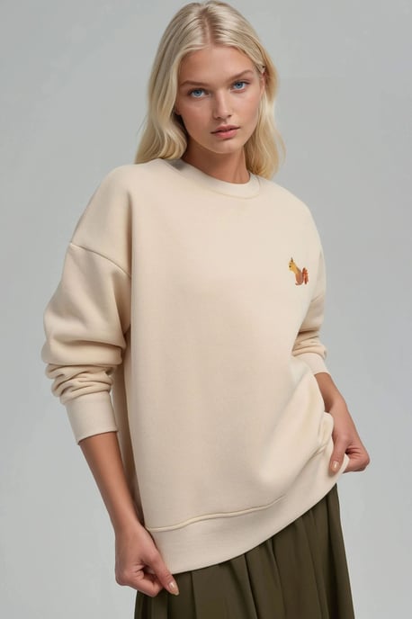 Comfort Dierenpatroon Geborduurde Verhoogde Ronde Hals Sweatshirt - Image 3