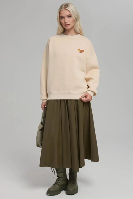 Comfort Dierenpatroon Geborduurde Verhoogde Ronde Hals Sweatshirt - Image 4