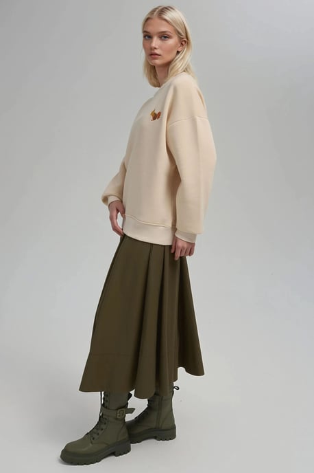 Comfort Dierenpatroon Geborduurde Verhoogde Ronde Hals Sweatshirt - Image 5