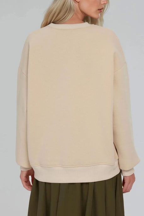 Comfort Dierenpatroon Geborduurde Verhoogde Ronde Hals Sweatshirt - Image 6