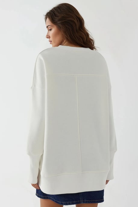 Oversized Sweatshirt met Ronde Hals en Voorkantssplit Wit - Image 4