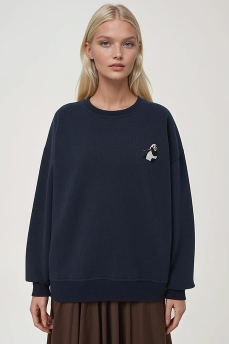 Comfort Dierpatroon Geborduurd Verhoogd Ronde Hals Sweatshirt - Image 1