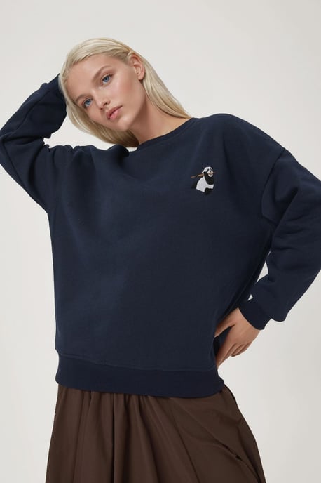 Comfort Dierpatroon Geborduurd Verhoogd Ronde Hals Sweatshirt - Image 2
