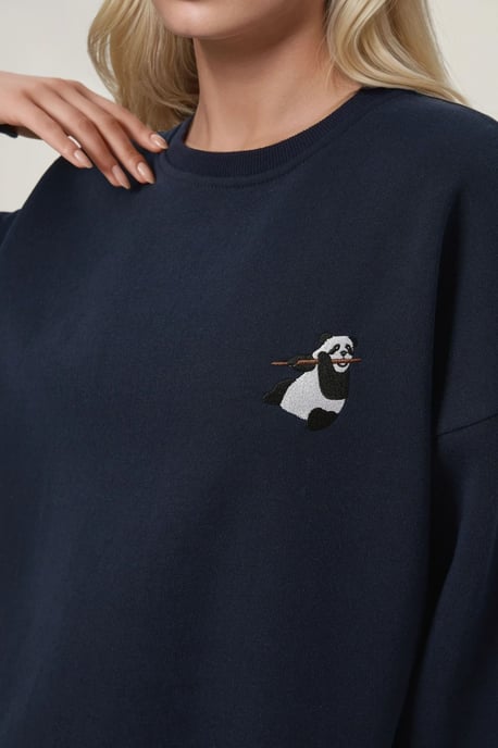 Comfort Dierpatroon Geborduurd Verhoogd Ronde Hals Sweatshirt - Image 3