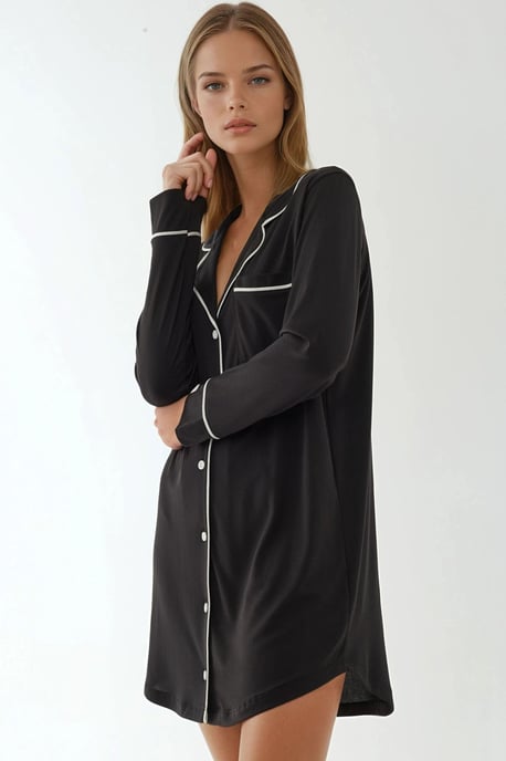 Extra Zachte Aanraak Relaxed Fit Mini Lounge Jurk met Kraag - Image 2