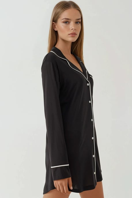 Extra Zachte Aanraak Relaxed Fit Mini Lounge Jurk met Kraag - Image 3