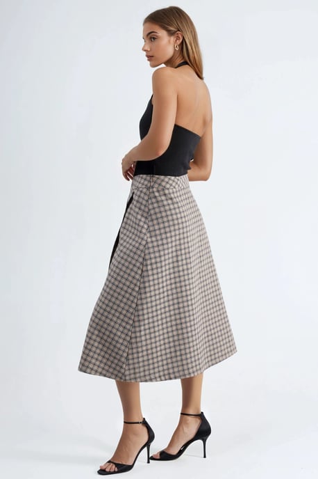 Hoge Taille Geruite Midi Rok - Image 2