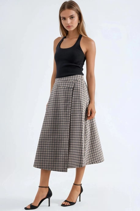 Hoge Taille Geruite Midi Rok - Image 4