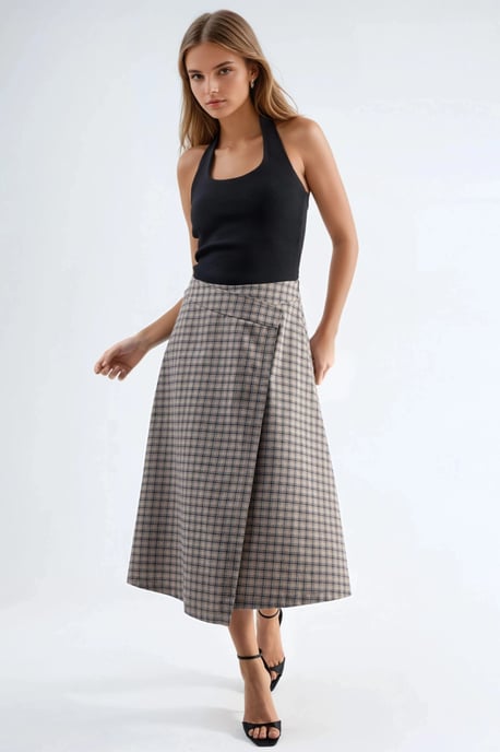 Hoge Taille Geruite Midi Rok - Image 5
