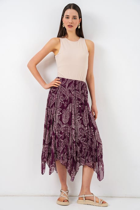 Hoge Taille A-Lijn Midi Rok in Paisleyprint - Image 1
