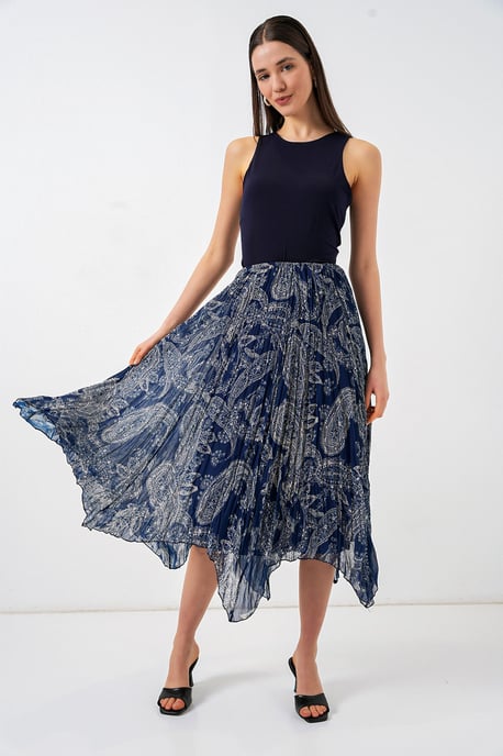 Hoge Taille A-Lijn Midi Rok in Paisleyprint - Image 1