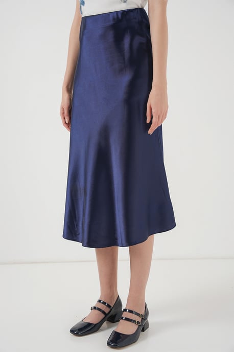 Satin A-Lijn Elastische Taille Midi Rok - Image 2