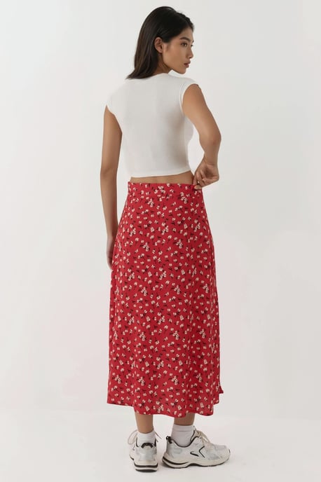 Bloemrijke Hoge Taille Midi Rok - Image 2