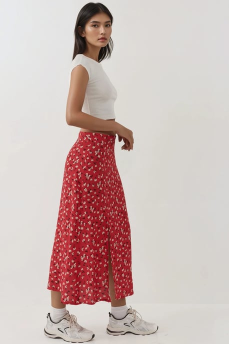 Bloemrijke Hoge Taille Midi Rok - Image 4