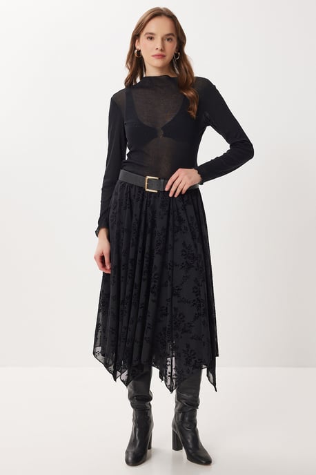 Hoge Taille Bloemen Midi A-Lijn Rok - Image 1