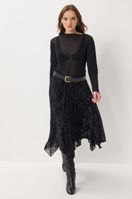 Hoge Taille Bloemen Midi A-Lijn Rok - Image 2