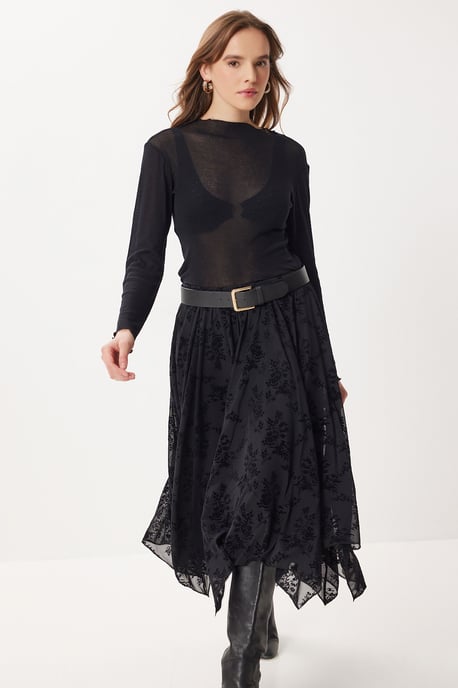 Hoge Taille Bloemen Midi A-Lijn Rok - Image 3