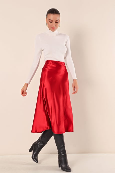 Satin A-lijn Midi Rok met Elastische Taille - Image 1