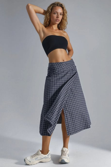 Hoge Taille Geruite Midi Rok - Image 4