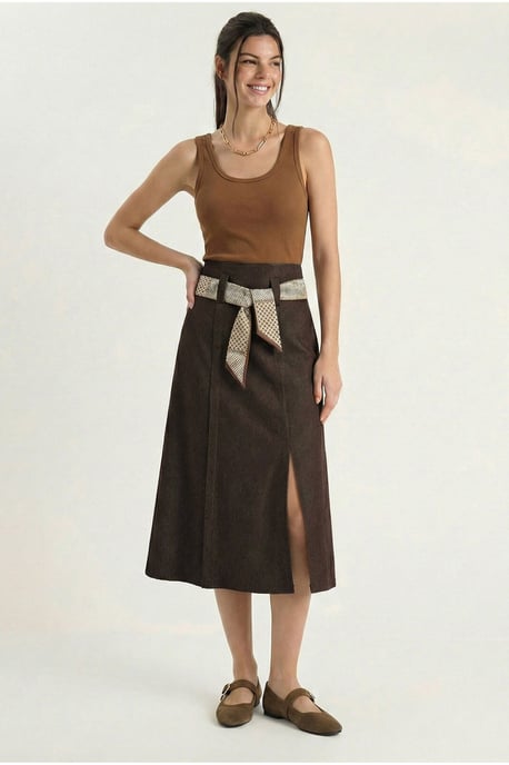 Hoge Taille Midi Rok met Split - Image 2