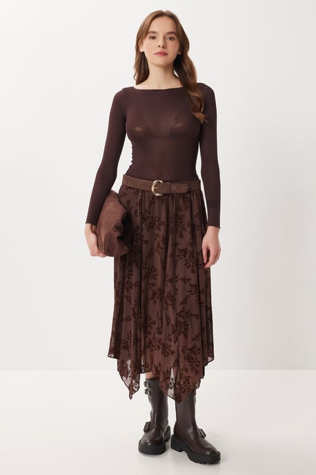 Hoge Taille Bloemen Midi A-Lijn Rok - Image 1